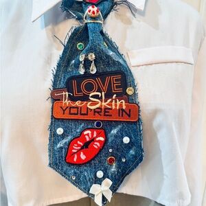 Denim Statement Necklace Tie - "Love The Skin You're In"
